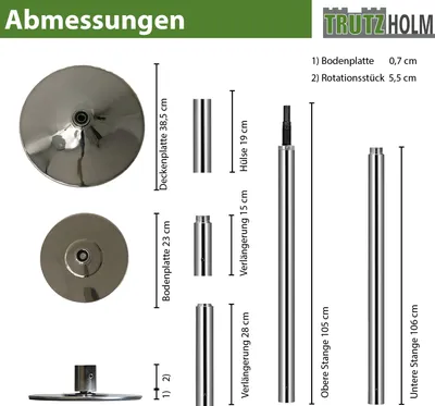 Produktbild von Pole Dance Tanzstange Profi 231 - 274 cm Ø 45 mm Tabledance Static &  ohne Bohren