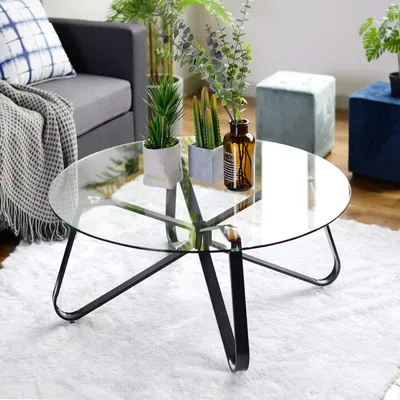 Immagine prodotto di Tavolino in vetro FurnitureR, tavolino da soggiorno, tavolino rotondo da divano, tavolino da divano per