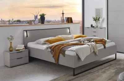 Produktbild von Bettanlage >Tilburg< (4tlg. ) Bett 168x92x210cm, Nachtkommoden, Kommode, Saharagrau/Grafit