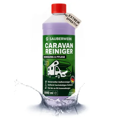 Produktbild von SauberWerk® - Profi Wohnwagen & Wohnmobil Reiniger für Aussen (1L Konzentrat) inkl. Versiegelung - Reinigungsmittel für Caravan, WoMa, WoWa & Boot