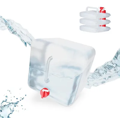 Image de Bidon pliable - Bidon d'eau pliable - 15 litres - Avec robinet - Plastique transparent et rouge
