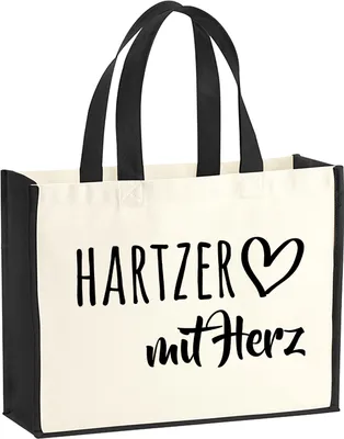 Produktbild von Huuraa Jutetasche Hartzer mit Herz 21 Liter Black Jute und Baumwolle Einkaufstasche Geschenkidee