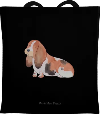 Produktbild von Mr. & Mrs. Panda Schultasche Hund Basset Hound - Schwarz - Geschenk, Süß, Hundeliebe, Sprüche, Jutebeutel, Tote Bag, Shopping Tasche, Tragetasche, Jutetasche