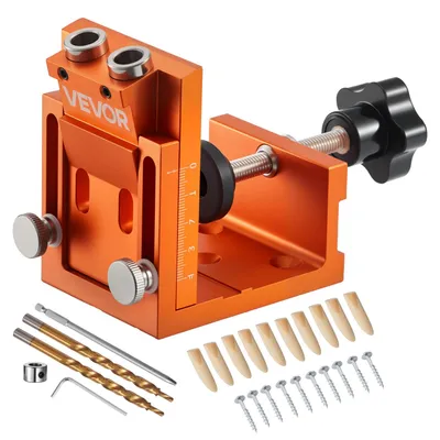 Produktbild von VEVOR Taschenlochbohrer-Kit, 12 mm bis 48 mm verstellbar, Taschenlochsystem mit Stufenbohrer, Sechskantschlüssel, Bohrstoppring, Quadratantrieb-Bit, Dübel und Schrauben, verstärkter Metallrahmen, für die Holzverarbeitung, Metall ohne Schraubstock