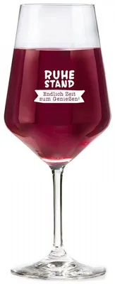 Produktbild von Weinglas mit Spruch Ruhestand, Geschenk zur Ruhestandsfeier, Höhe 22,3 cm, Ø 9,2 cm, 530 ml