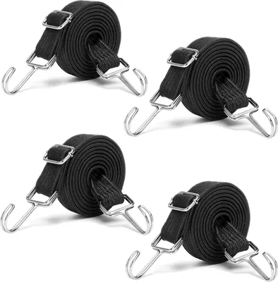 Produktbild von Verstellbar Spanngummi mit Haken, 2 Meter Gummiexpander, 4-Teiliger Gummi Expander Gummizug, Breit Gepäckspanner, Gepäckgurte, für Fahrräder, Motorräder, Transporter (Schwarz)