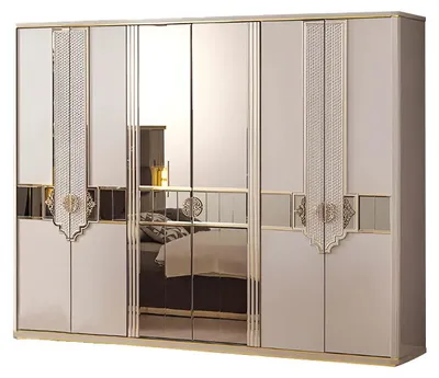 Image de Luxueuse armoire beige chambre à coucher armoire en bois 260cm