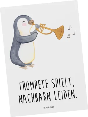Produktbild von Mr. & Mrs. Panda Postkarte Trompete Freude - Weiß - Geschenk, jazzig, Instrument, laut, Lernen, Blasinstrumente, Postkarten, Musikerleben, Ansichtskarten, Musik