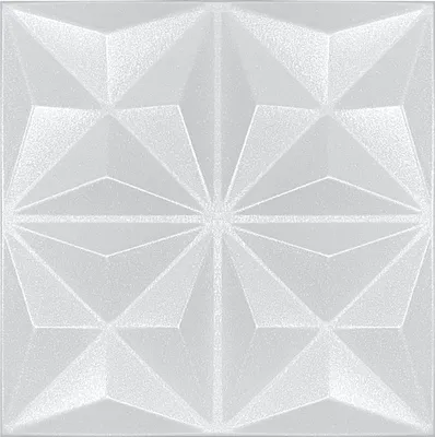 A close-up, full-frame shot of a white textured wall panel with a geometric, faceted design.