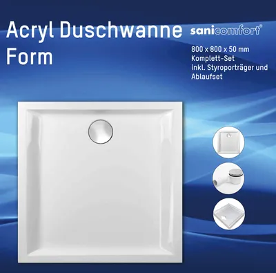 Produktbild von sanicomfort Duschwannenset Form 800x800 mm inkl. Wannenträger und Ablauf