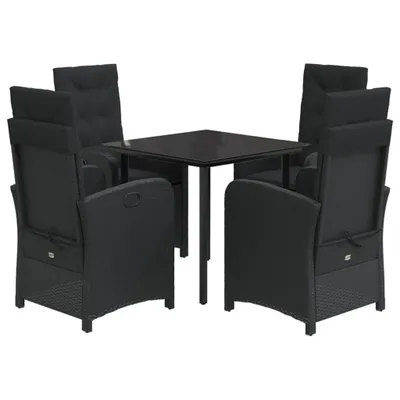 Obrázek produktu pro vidaXL 5dílný zahradní jídelní set s polštáři Black Poly Rattan