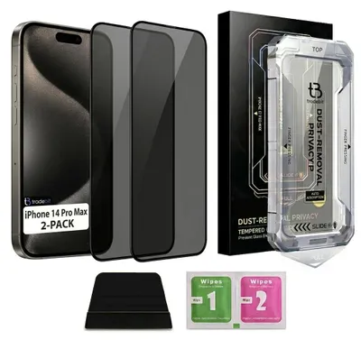Immagine prodotto di Tradebit, vetro protettivo per iPhone 14 Pro Max con protezione della privacy 2x e applicatore