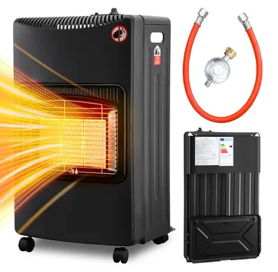 Produktbild von ISOISL Gasheizer 4200W Keramik, 3 Heizstufen, ODS & Kippschutz, inkl. Druckregler und Schlauch, 5 Rollen