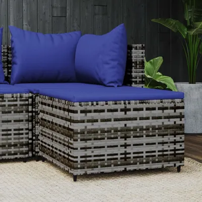 Image de The Living Store Tabouret de jardin avec coussin Gris Poly Rattan