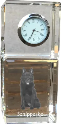 Produktbild von Schipperke - Kristalluhr mit Foto, Hundebild im Kristall, personalisierte Schreibtischuhr von Art-Dog.