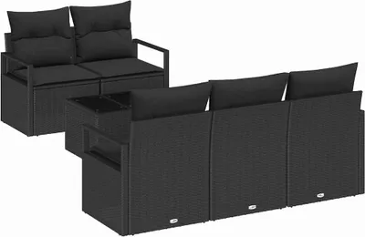 Zdjęcie produktu dla vidaXL Sofa ogrodowa z poduszkami 6-częściowa z czarnego polirattanu