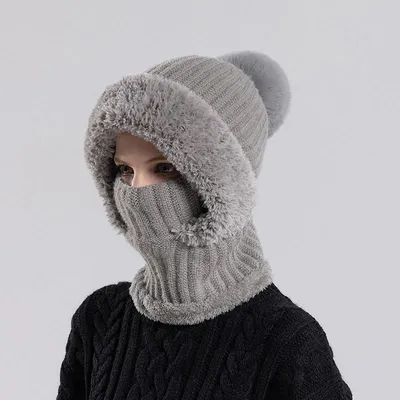 Produktbild von Winter-Sturmhaube, Mütze, Schal, Maske 3-in-1-Set, fleecegefüttert, winddicht, wärmend, mit Kapuze und Ohrenklappen für Outdoor-Sportarten wie Radfahren, Skifahren, Snowboarden und Motorradfahren