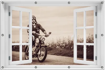 Produktbild von Wallario Outdoor-Poster für Garten oder Balkon 100 x 150 cm: Simson Fahrer in der DDR in Sepiafarben