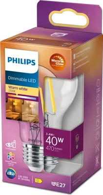 The image shows the packaging of a Philips LED light bulb.