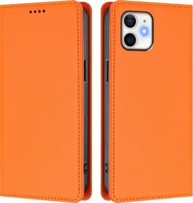 Image de Etui cuir pour iPhone 12/iPhone 12 Pro, étui magnétique en cuirPolyuréthaneavec support Orange