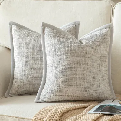 Produktbild von 2er Set Kissenbezüge Perlgrau 65x65cm Chenille mit Samtrückseite