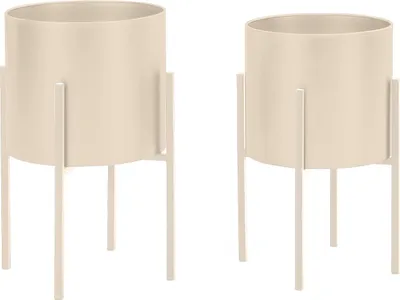 Produktbild von 2er-Set - Übertöpfe mit Gestell - Metall - 25 x 39 & 23 x 35,5 - Beige - EDMEE