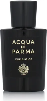 A black bottle of Acqua di Parma Oud & Spice Eau de Parfum for men.