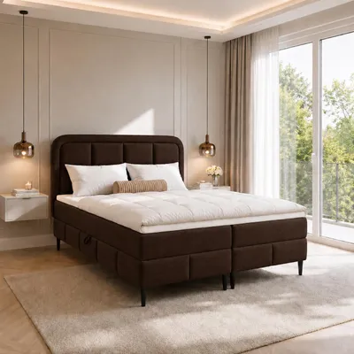 Image de Lit boxspring LAUREN 200x200 avec tiroirs de rangement | Surmatelas | Lit double | Matelas à ressorts Bonnell | Lit tapissé | Lit | Pieds de 12 cm | Chambre à coucher, couleur marron