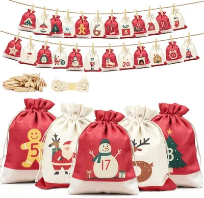 Produktbild von Adventskalender zum Selbstbefüllen - 24 Stück - 2025 - 18 x 13 cm - Adventskalender-Geschenktüten zum Selbstbefüllen - Weihnachtskalender - Jutebeutel