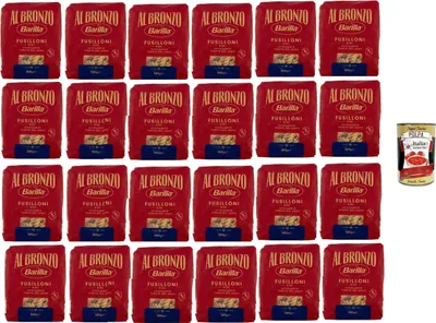 Produktbild von Barilla Al Bronzo Fusilloni N.380 24x500g – 12 kg Vorratspack, extraraue Bronze-Textur für maximalen Saucenhalt, al dente in 11 Min., 100% Hartweizengrieß – aus Italien + Italian Gourmet polpa