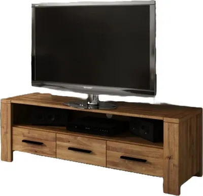 Produktbild von TV-Board Lubic aus Wildeiche massiv 155x45x51 mit 3 Schubladen 1 Fach Holzbeinen