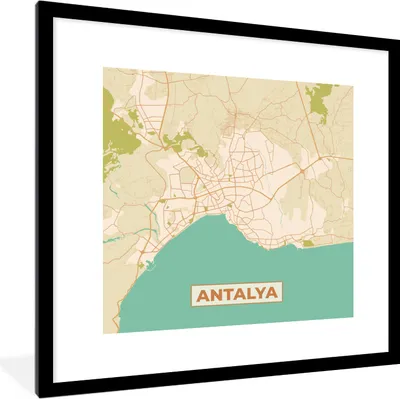 Produktbild von MuchoWow® Gerahmtes Poster Karte - Antalya - Stadtplan - Vintage 40x40 cm - Poster mit Schwarzem Bilderrahmen Wandposter Rahmen Foto Bilder - Poster - Plakat im Rahmen