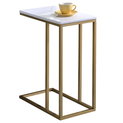 Produktbild von Beistelltisch DEBORA Wohnzimmertisch Couchtisch rechteckig, Metallgestell und MDF Tischplatte in gold/weiß, im Retro Stil