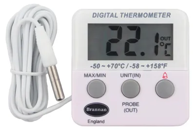 Digitales Kühl- und Gefrierthermometer mit Alarm, weiß