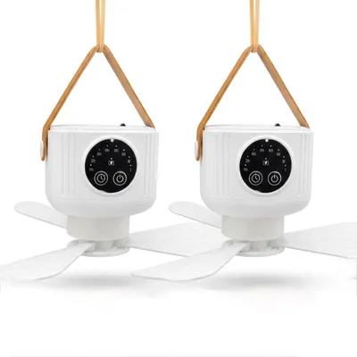 Produktbild von 2x Portabler Akku Ventilator zum Hängen mit Licht & Fernbedienung Outdoor Camping Deckenventilator 4 Stufen