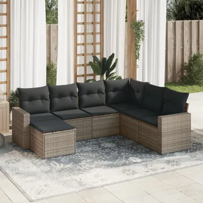 Produktbild von Möbel 7-tlg. Garten-Sofagarnitur mit Kissen Grau Poly Rattan 2024