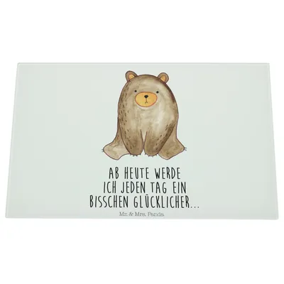 Produktbild von Mr. & Mrs. Panda schneidbrett Bär sitzend - Weiß - Geschenk, Teddy, Hackbrett, Schneidebrett Glas, Aus, Schneidplatte, Schneideplatte