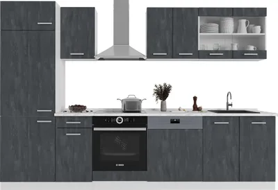 Produktbild von Küchenzeile Vicco R-Line Schwarz Beton/Weiß 300 cm AP Marmor, Model 47393
