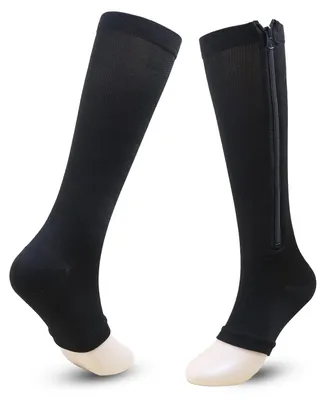 Produktbild von Kompressionsstrümpfe mit Reißverschluss – L/XL – 18-25 cm – Stützstrümpfe – offene Zehen – Kniestrümpfe – Reisestrümpfe für Flugreisen – Schwarz