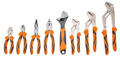 Obrázek produktu pro Sada kleští, 8dílná – profesionální boční kleště a špičaté kleště 205/225/310 mm – nastavitelný klíč – taška na nářadí – pro práci se dřevem – černá