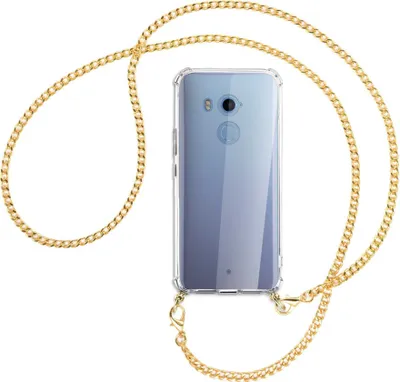 Produktbild von Handykette Backcover-Schutzhülle mit Band (Metall goldfarben) für HTC U11 Plus - goldfarbene Kette