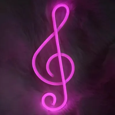 Produktbild von NEON LED Licht, dekorative USB Batterie Leuchte, Notenschlüssel pink, ca. 35 x 14 cm