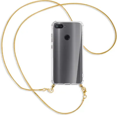 Produktbild von Handykette Backcover-Schutzhülle mit Band (Metall goldfarben) für Xiaomi Mi 8 Lite - goldfarbene Kette Snake