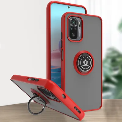Produktbild von Redmi Note 10S Hülle, Ring Halter Ständer Matte Transluzent TPU Rahmen Stoßfest Schutzhülle für Xiaomi Redmi Note 10 4G / Note 10S Rot
