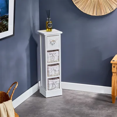 Produktbild von Schubladenkommode FLOWER Schubladenregal Standregal in weiß mit 1 Schublade und 3 Körben