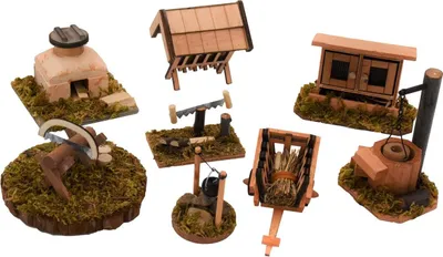 Produktbild von Krippenzubehör Holz 8-teilig Miniatur 4 - 9 cm