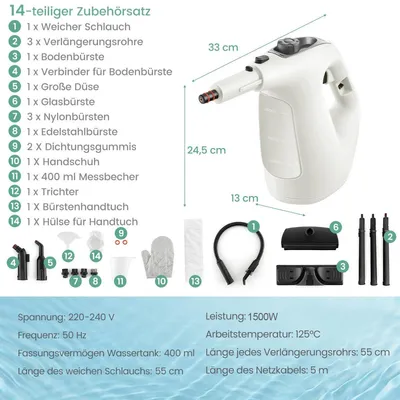 Obrázek produktu pro Ruční parní čistič, 1400 W, nádrž o objemu 400 ml