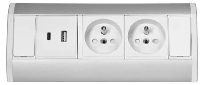 Obrázek produktu pro Povrchová zásuvka ORNO OR-GM-9039/W-G, rohové pouzdro, 2x 230V, 2x USB (A+C type; 2.4A), barva bílá-stříbrná