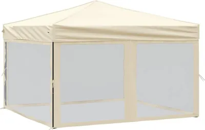 Produktbild von vidaXL Partyzelt Faltbar mit Seitenwänden Creme 3x3 m