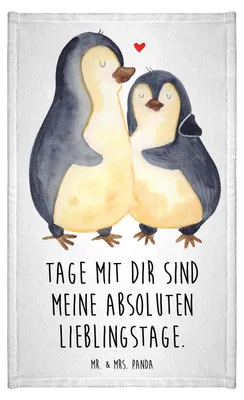 Produktbild von Mr. & Mrs. Panda Handtuch Pinguin umarmen - Weiß - Geschenk, badezimmer, Gäste-WC, Frotteetuch, Hochzeitstag, Klein, baumwolle, Liebe, Hochzeitsgeschenk